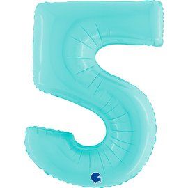 Фолиев балон цифра "5",размер 40"/100см,цвят пастелно син