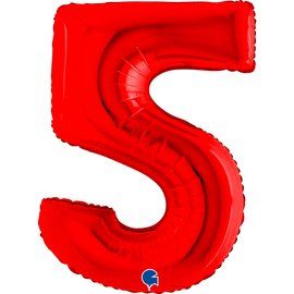 Фолиев балон цифра "5",размер 40"/100см,цвят червен
