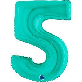 Фолиев балон цифра "5",размер 40"/100см,цвят тифани