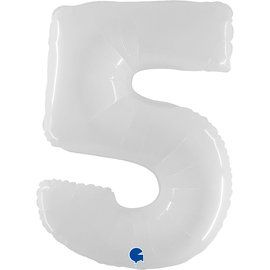 Фолиев балон цифра "5",размер 40"/100см,цвят бял