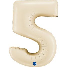 Фолиев балон цифра "5",размер 40"/100см,цвят крем