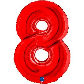 Фолиев балон цифра "8",размер 40"/100см,цвят червен