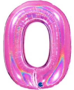 Фолиев балон цифра "0",размер 40"/100см,цвят холограм розово