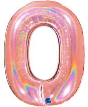 Фолиев балон цифра "0",размер 40"/100см,цвят холограм розово злато