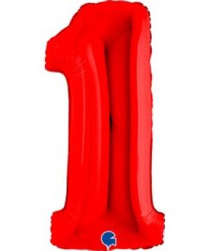 Фолиев балон цифра "1",размер 40"/100см,цвят червен