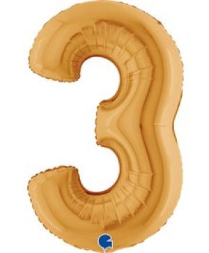Фолиев балон цифра "3",размер 40"/100см,цвят злато