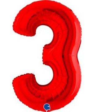 Фолиев балон цифра "3",размер 40"/100см,цвят червен
