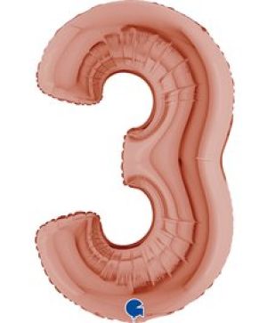 Фолиев балон цифра "3",размер 40"/100см,цвят розово злато