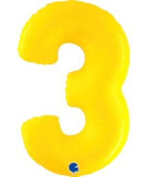 Фолиев балон цифра "3",размер 40"/100см,цвят жълт