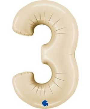 Фолиев балон цифра "3",размер 40"/100см,цвят крем