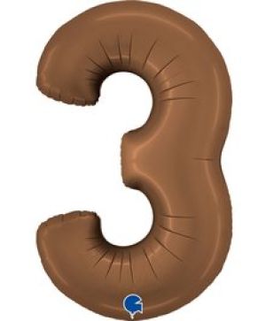 Фолиев балон цифра "3",размер 40"/100см,цвят шоколад