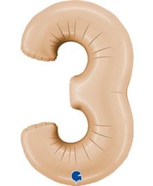Фолиев балон цифра "3",размер 40"/100см,цвят нюд
