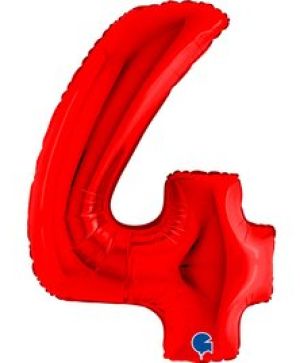 Фолиев балон цифра "4",размер 40"/100см,цвят червен