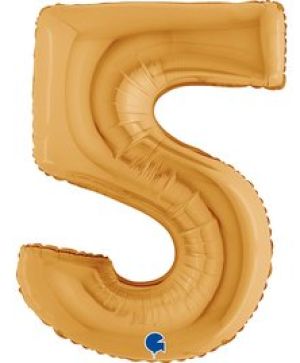 Фолиев балон цифра "5",размер 40"/100см,цвят злато