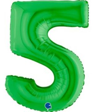 Фолиев балон цифра "5",размер 40"/100см,цвят зелен
