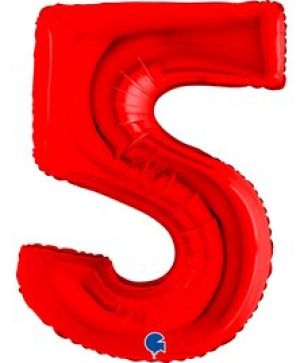 Фолиев балон цифра "5",размер 40"/100см,цвят червен