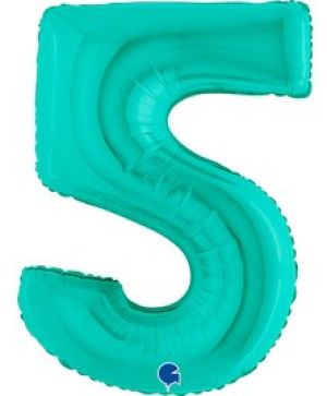Фолиев балон цифра "5",размер 40"/100см,цвят тифани